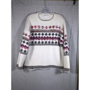 Fair Isle Sweater Women Medium Fuzzy‎ Jewel Tones Winter Nordic Oversized Cozy